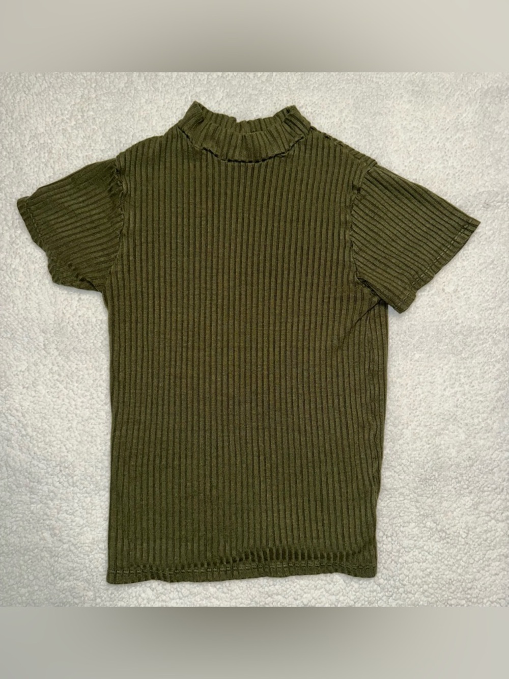 Women's Ribbed Short Sleeve Mock Neck Tee - Olive